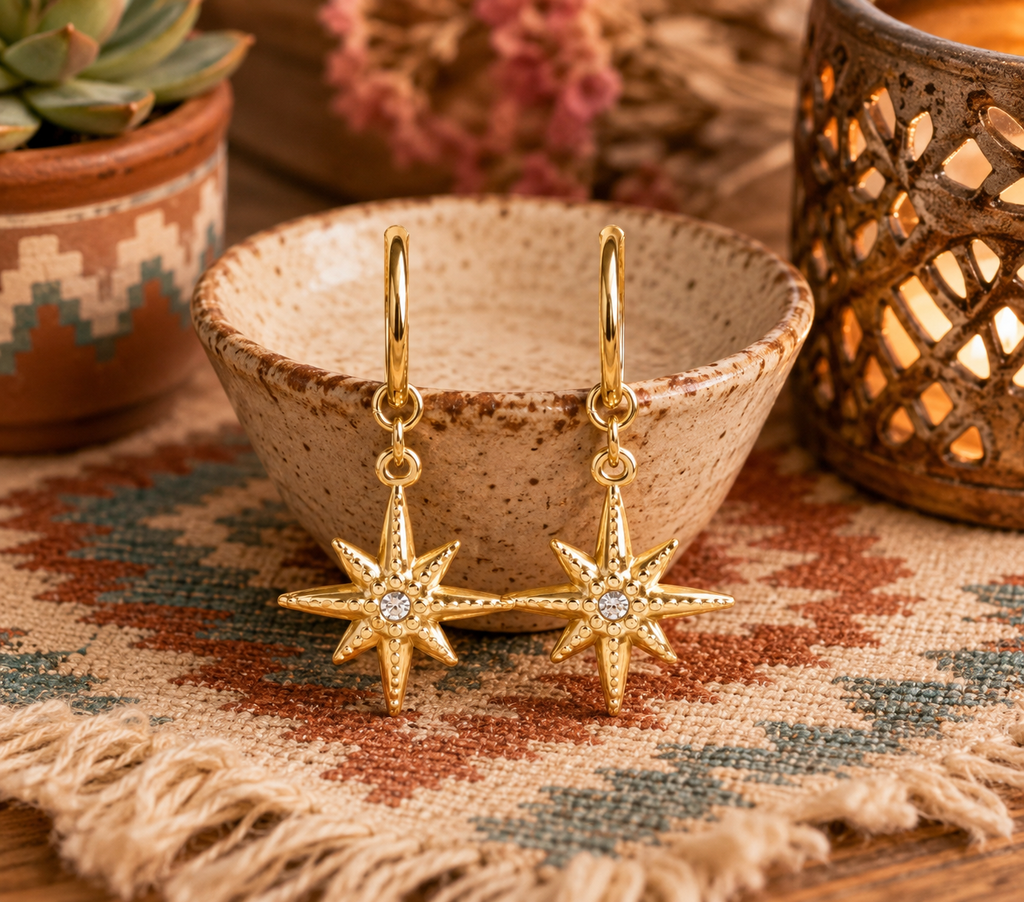 Sunburst Compass Huggie Earrings