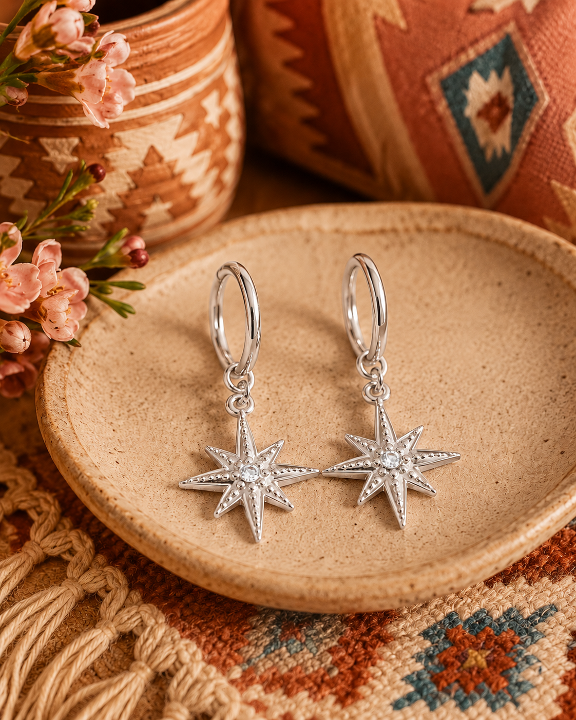 Sunburst Compass Huggie Earrings