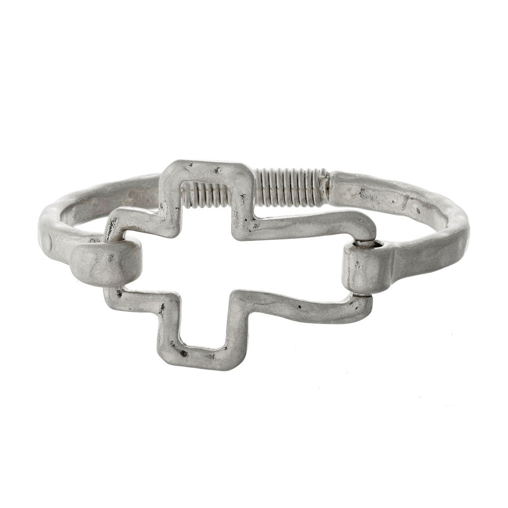 Hammered Metal Cross Bracelet