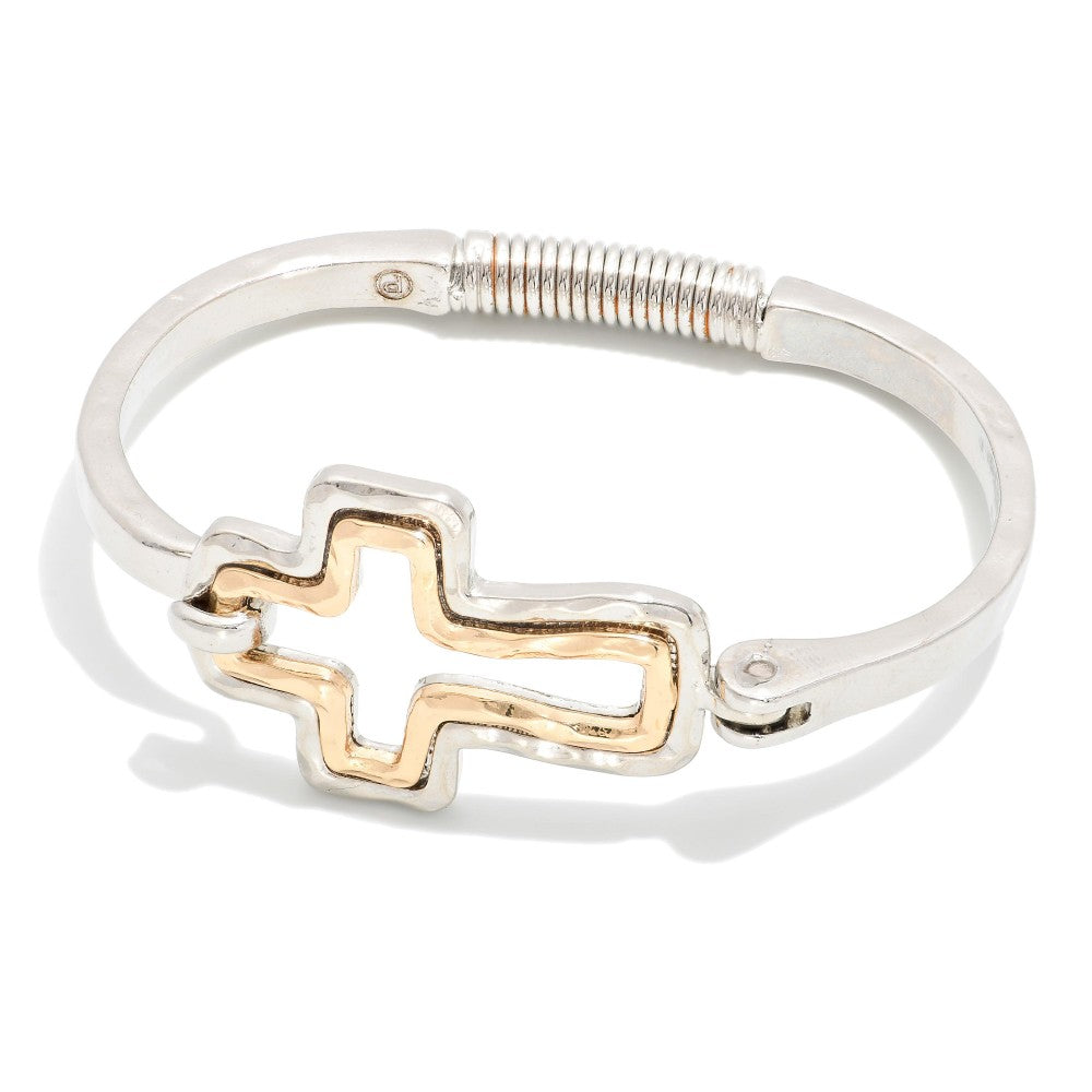 Hammered Metal Cross Bracelet