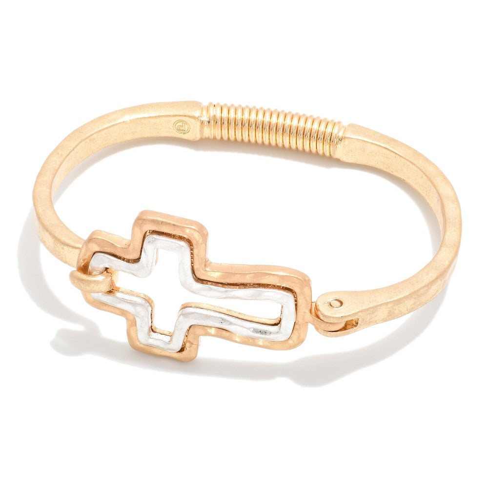 Hammered Metal Cross Bracelet